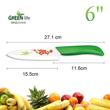 1-Piece 6 inch ceramic chef's knife with soft handle,ceramic knife,Green handle with flower decoration flower